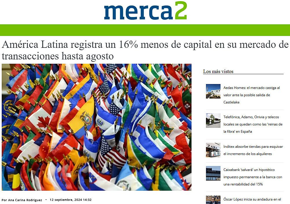 Amrica Latina registra un 16% menos de capital en su mercado de transacciones hasta agosto